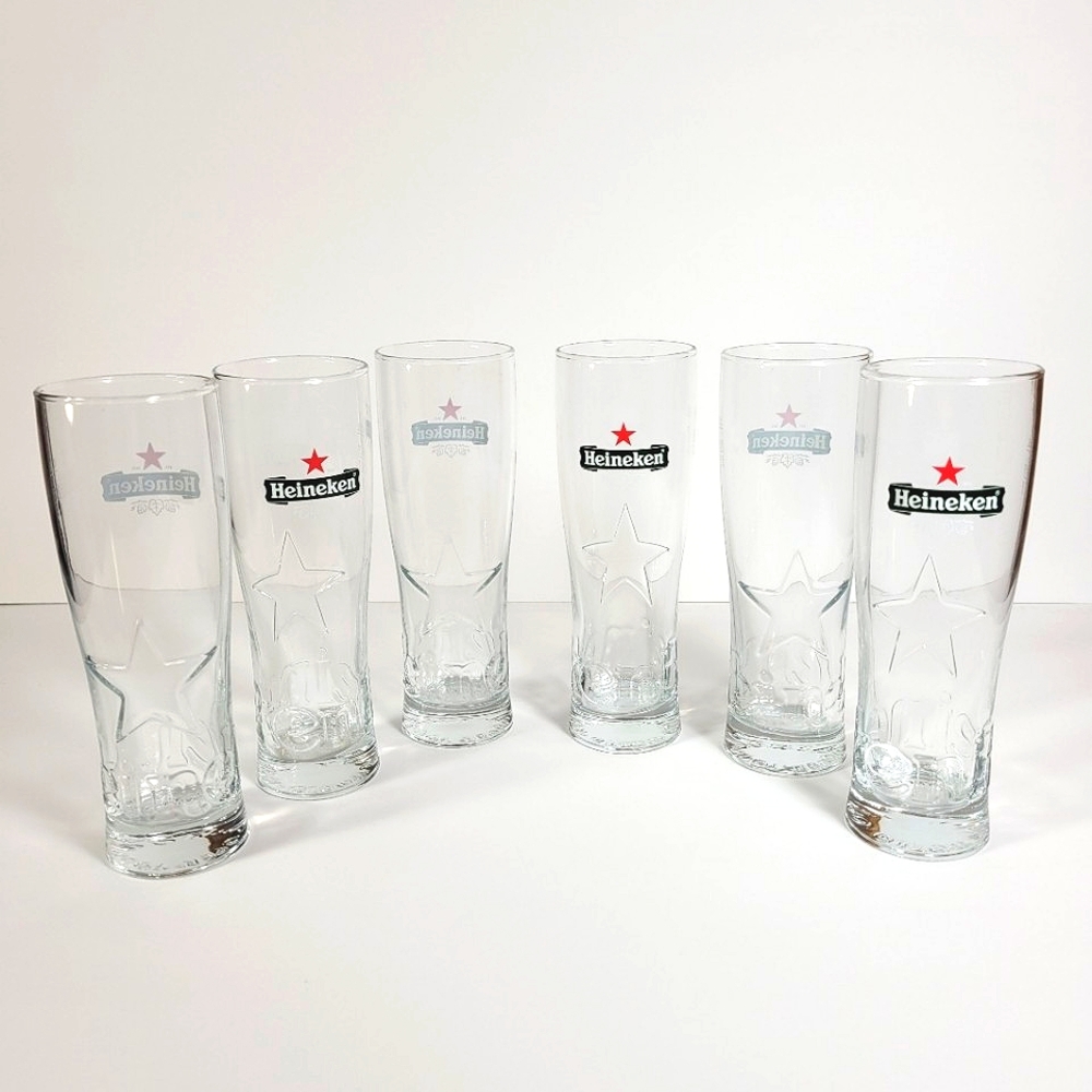 6 Heineken Beer Tall Glasses 16oz